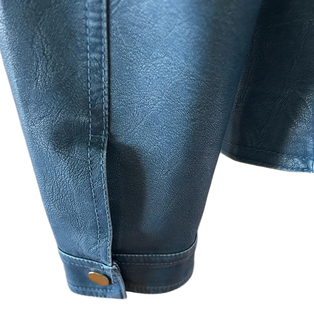 CLEO Blue Vegan Leather Moto Cut Jacket S - Picture 8 of 11